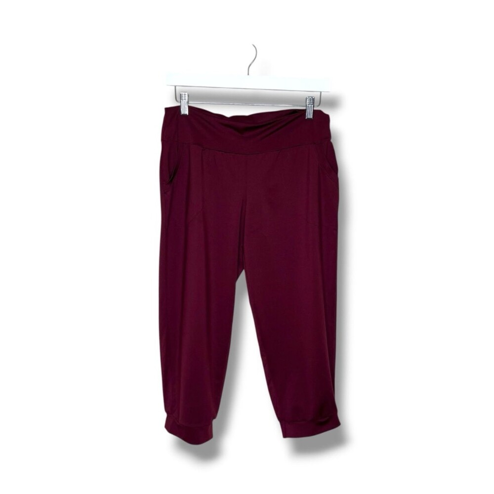 Burgundy Maroon Pull-On Cropped Joggers Athletic Workout Stretch Women Large